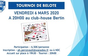 Tournoi de belote : vendredi 6 mars 2020