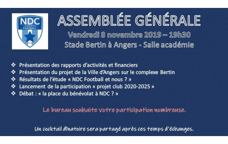L'assemblée générale du club : le 8 novembre prochain