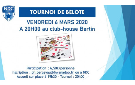 Tournoi de belote : vendredi 6 mars 2020